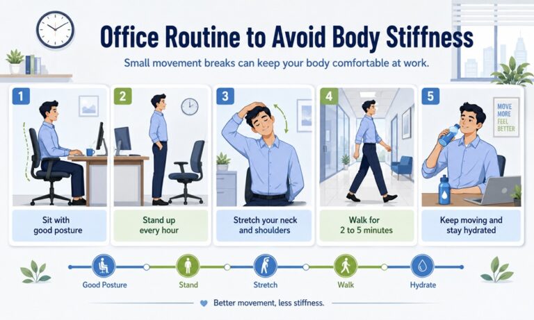 Office Routine to Avoid Body Stiffness: Desk Moves for Every Hour office routine to avoid body stiffness